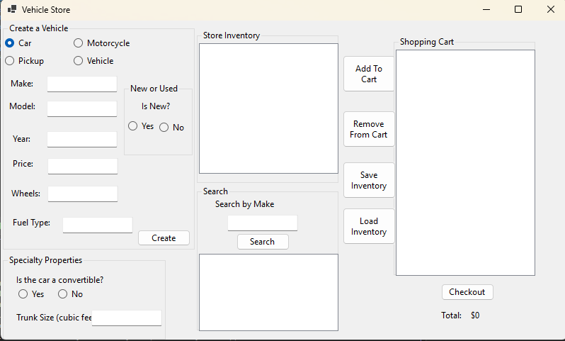 Vehicle Inventory System Screenshot