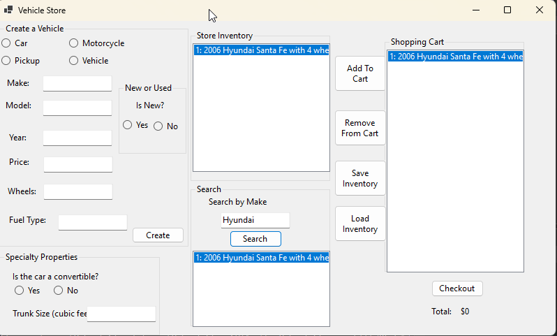 Vehicle Inventory System Screenshot